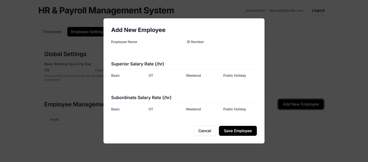 Payroll Management Interface