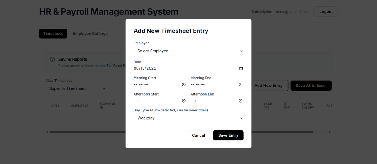 Timesheet Entry Interface
